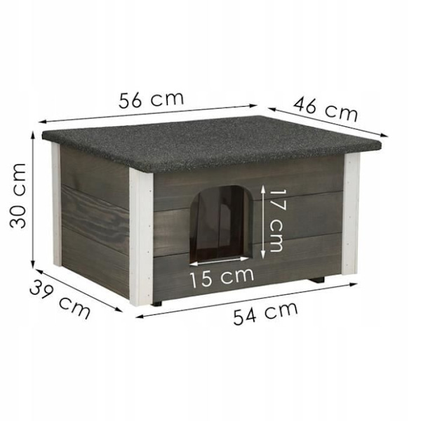 Hus til katte og hunde - SPRINGOS® - Træ - 39 x 54 x 30 cm - Interiør - Isoleret Grå