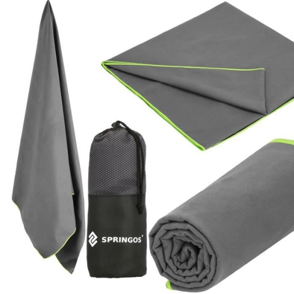 Strandhandduk i mikrofiber 90 x 180 cm - SPRINGOS® - Ultralätt - Grå - Rektangulär Grå
