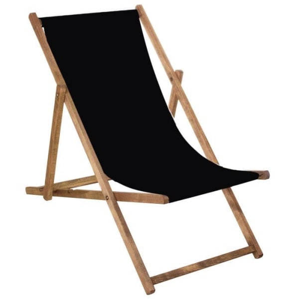 Trädgårdsstol - SPRINGOS - Fällbar strandstol i trä - Svart