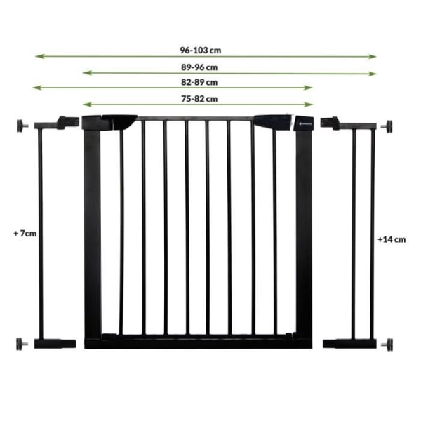 SPRINGOS® Baby Sikkerhedslåge - Trapper, Døre 75-103 cm - Metal - Sort Svart