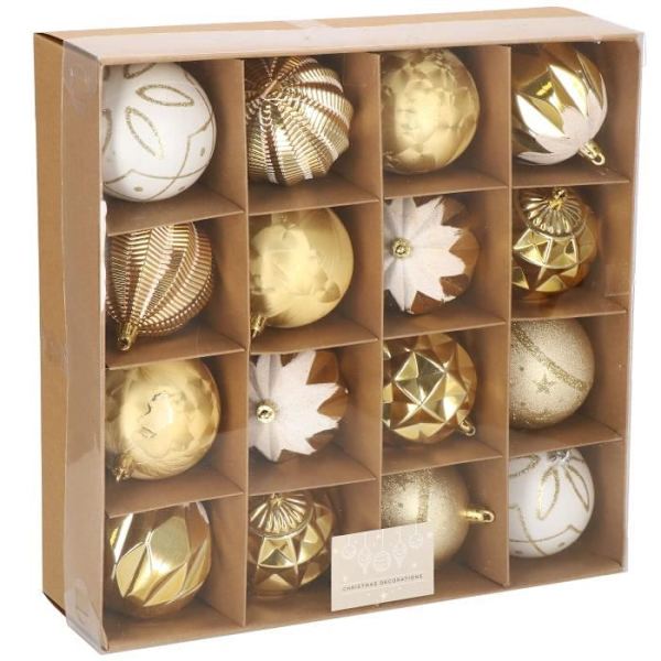 Juletræ Kugler - SPRINGOS - 16 stk - Plastik - 8 cm - Guld farve Guld