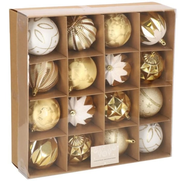 Julgranskulor - SPRINGOS - 16 st - Plast - 8 cm - Färg guld Guld
