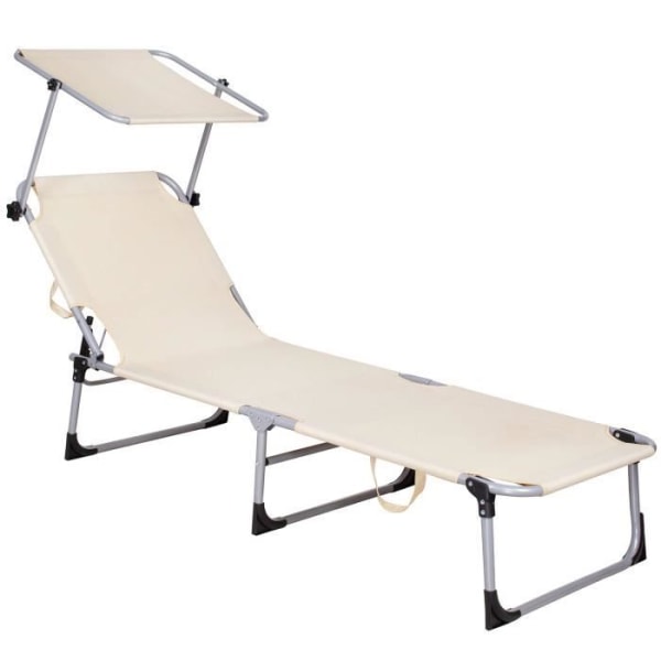 Sängstol - SPRINGOS - Fällbar med solskydd - 188 x 57 cm - Metall - 100% polyester Beige