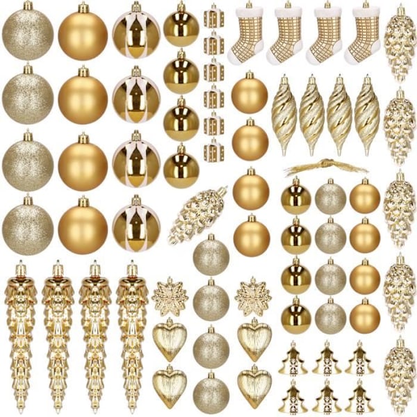 Julekugler - SPRINGOS - 72 stk - Ubrydelig plast - Guld - Ø 4-6 cm Snape