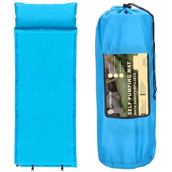 Självuppblåsbart liggunderlag - SPRINGOS - 53 x 186 cm - Vandringst tapis - Transportväska - Unisex Blå