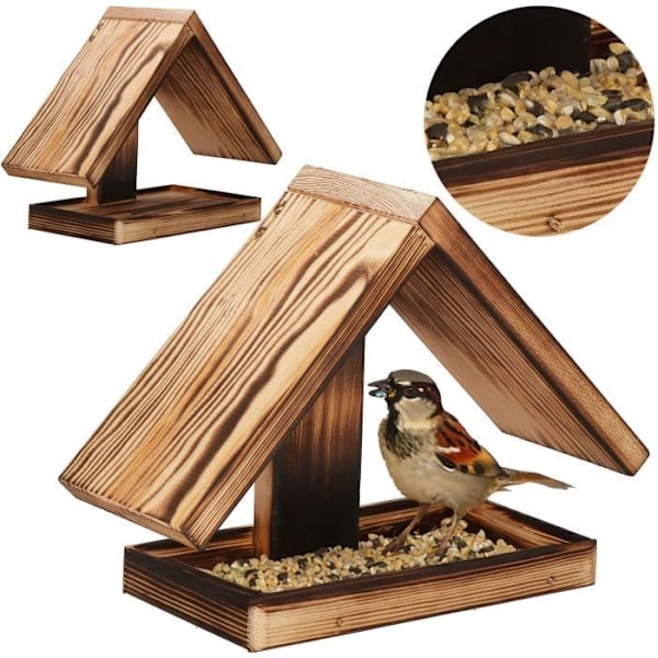 Springos® vejrbestandigt fuglefoderhus 31 x 13 x 22,5 cm kastanj