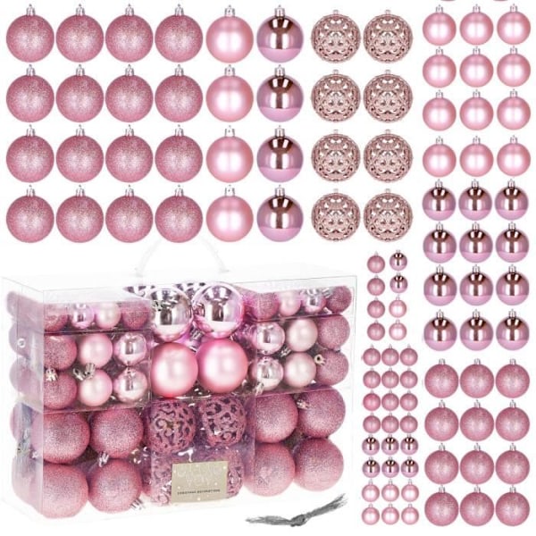 Julekugler - SPRINGOS - 100 stk - Plastik - 6 cm - Fire forskellige designs Rosa