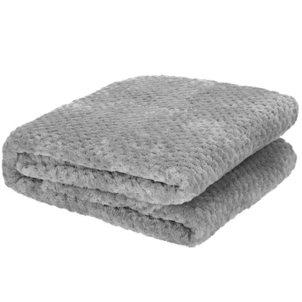 Filt - SPRINGOS - Täcke 200x220 cm - 100% polyester - Grå - Mjuk konsistens Grå