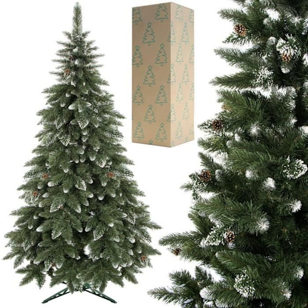 Kunstigt juletræ - SPRINGOS - 250 cm - Kunstig sne - Ægte kogler - PVC Grön - Vit