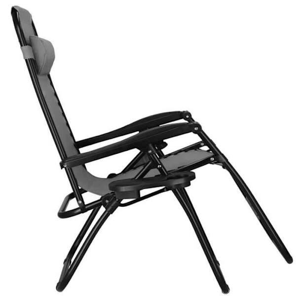 Springos® Sammenklappelig Havestol med Hovedstøtte og Sidebord – Inklinerbar Relaxationssæde 'Zero Gravity' Grå