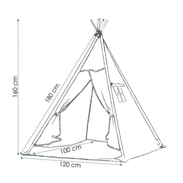 SPRINGOS® barntält i bomull - 160x120x100 cm - Svart sicksack Svart