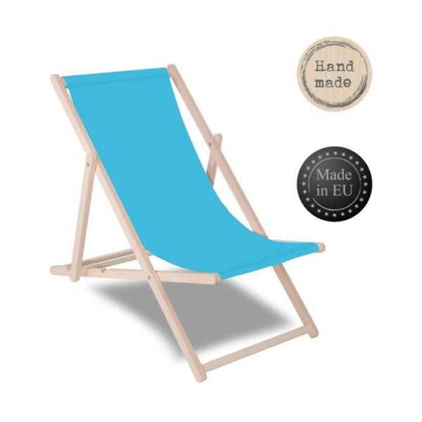 Fällbar strandstol i trä - SPRINGOS - Blå - OEKO-TEX ryggstöd - UV-beständig