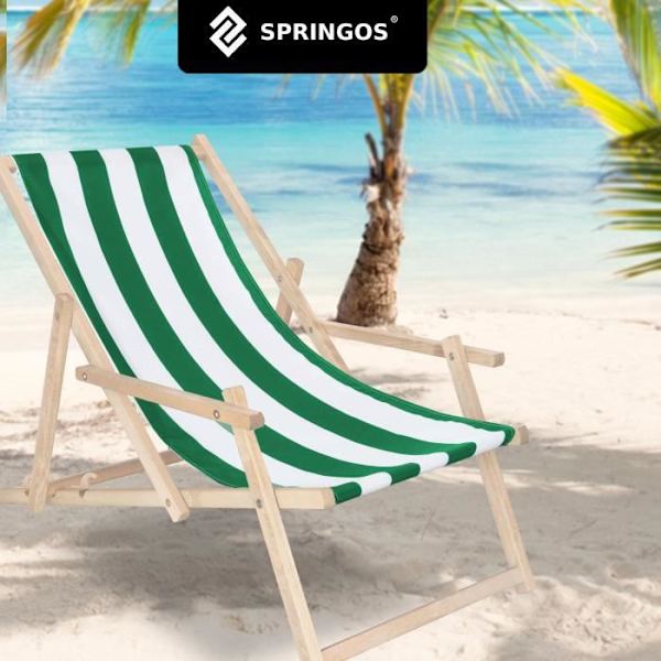 SPRINGOS® Havedækstol Sammenklappelig træloungestol med armlæn Grön/vit
