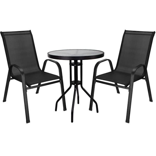 Springos® Trädgårdsmöbelset 2 stolar och ett bord Svart