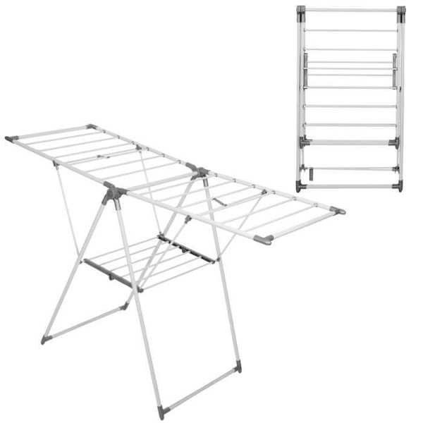 Springos® Foldbart tøjsnore stativ med 2 niveauer og vinger Vit