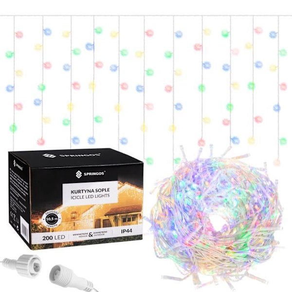 SPRINGOS® Light Garland 200 LEDiä, 10,5 metriä Sisustus 8-toimintoinen ohjelmoija IP44 – monivärinen mångfärgad