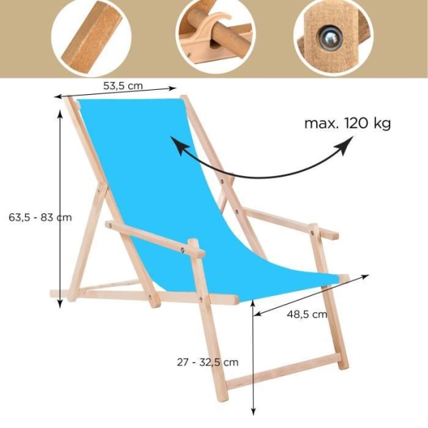 Chaiselong - SPRINGOS® - Havekøje - Bøgetræ - Sammenfoldelig - Armlæn turkos