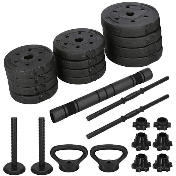Hantelset - SPRINGOS - 20 kg - Justerbara hantlar - Cabriolet Kettlebell - Set med 2 delar svart