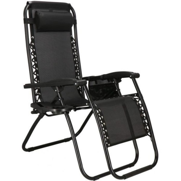 Chaise Longue - SPRINGOS® - Foldbar - Sort - Justerbar - Med Kopholder Svart