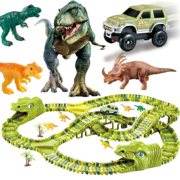 Leksaksbilskrets för dinosaurier för barn - SPRINGOS - 240 delar - Flexibel racerbana - Presentförpackning
