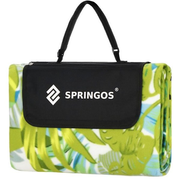 Picknickfilt - SPRINGOS - 200x200cm - Vattentät - Bärbar - Bladmönster Grön