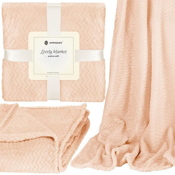 Pläd - SPRINGOS - 160X200 cm - 100% polyester - sicksack - gammalrosa gammalrosa