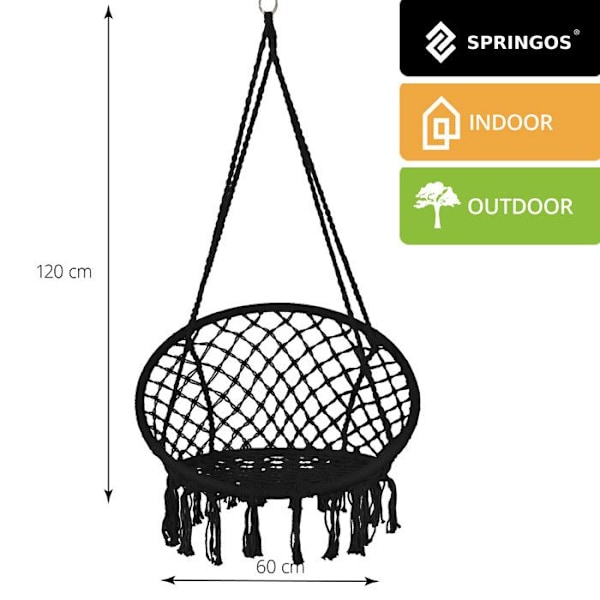 Springos® Hængekøje med frynser - Hængebænk til haven i makramé-design - Sort Svart