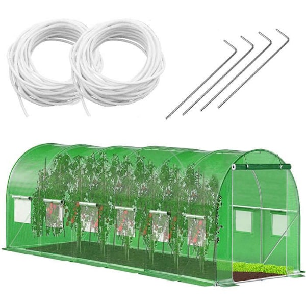 Springos® Kultur Tunnel med Buet Tag og Vinduer 300 x 600 x 200 cm Grön