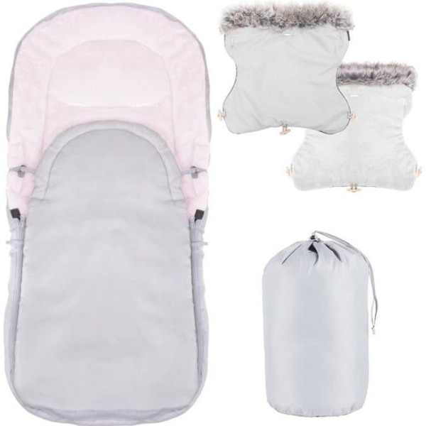 SPRINGOS® Universal fotpåse för barnvagn, babyskyddsöverdrag, sovsäck, varm, benskydd med vante Grå-rosa