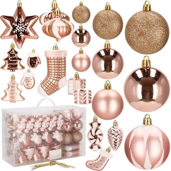 SPRINGOS® julekugler 77 stk. Juletræspynt Forskellige pynt, kogler, slik, stjerner til træet - Guld / Pink Rose guld