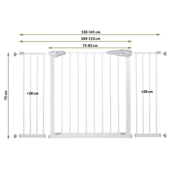 SPRINGOS Baby Sikkerhedslåge - Døre og Trapper - Bredde 76-113 cm - Selvlukkende Vit