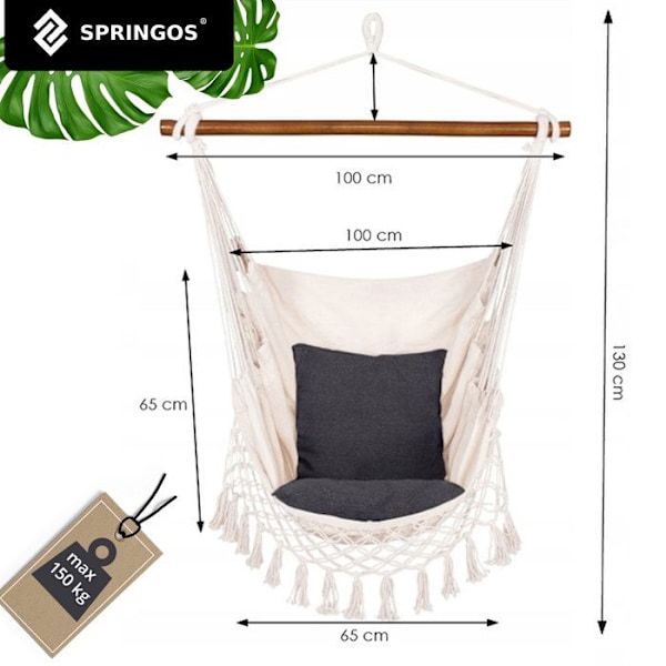 SPRINGOS hængestol i bomuld til have og terrasse - Bæreevne 150 kg - Beige farve Beige