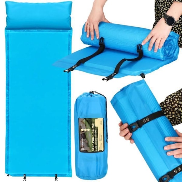 Självuppblåsbart liggunderlag - SPRINGOS - 53 x 186 cm - Vandringst tapis - Transportväska - Unisex Blå