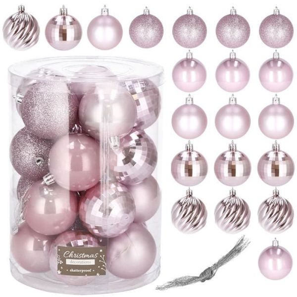 Julekugler - SPRINGOS - 20 stk - Ø 4 cm - Plastik - Pink - Skinnende og matte Rosa