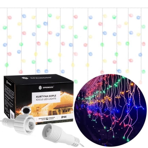 SPRINGOS® Light guirlande 200 LED'er, 10,5 meter Dekoration 8-funktions programmør IP44 – flerfarvet mångfärgad