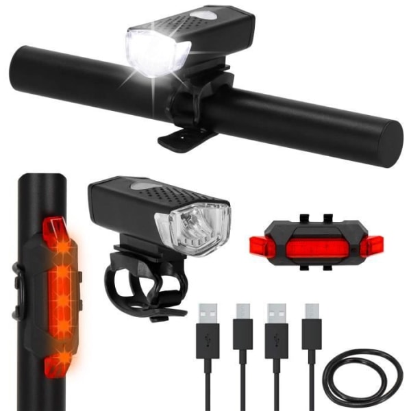 SPRINGOS® Bike Light Kit - For og Bag - USB Genopladelig - Sort Svart