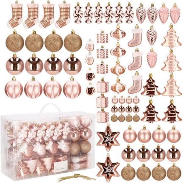 SPRINGOS® julekugler 77 stk. Juletræspynt Forskellige pynt, kogler, slik, stjerner til træet - Guld / Pink Rose guld