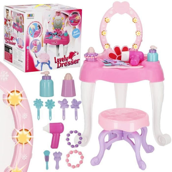 Springos® Toiletbord med spejl, skammel, lys og musik Rosa
