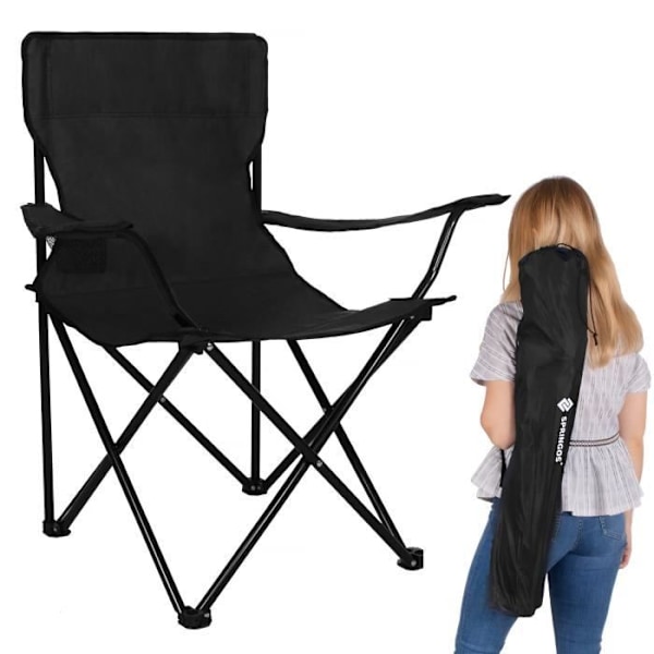 Sammenklappelig campingstol - Springos - Sort - 600D polyester - Stål - Belastning 100 kg Svart