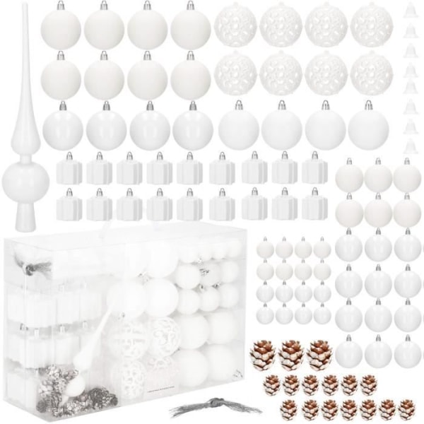 Julkulor - SPRINGOS - 100 bitar - Oskärligt plast - Vit - Varierade dekorationer Vit