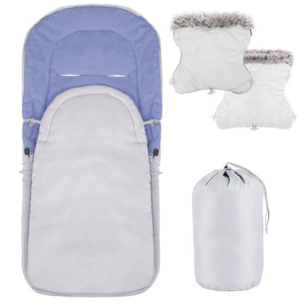 SPRINGOS® Universal fotpåse för barnvagn, babyskyddsöverdrag, sovsäck, varm, benskydd med vante Gråblå