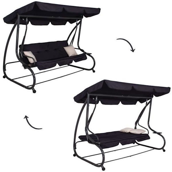 Havemøbel - SPRINGOS® - 4 Pladser - 220 x 162 cm - 2 Puder - Sengefunktion Svart