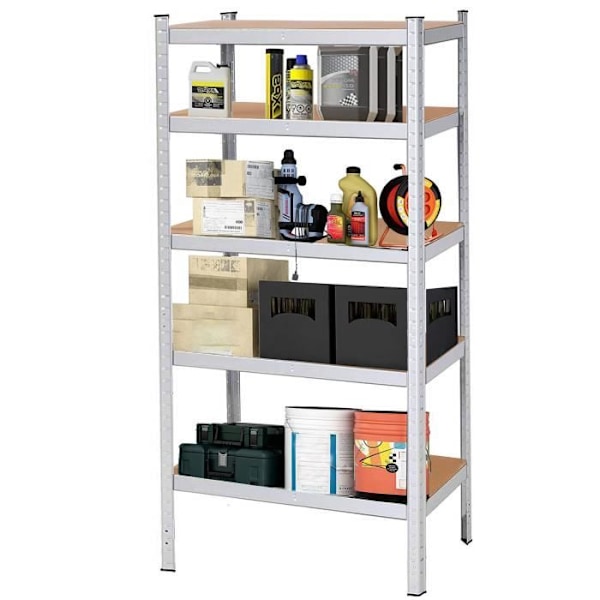 Hylla - SPRINGOS - 5 hyllplan - Galvaniserad metall - 90 x 30 x 180 cm - Max. 875 kg Pengar