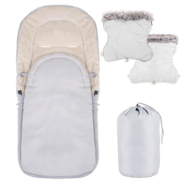 SPRINGOS® Universal fotpåse för barnvagn, babyskyddsöverdrag, sovsäck, varm, benskydd med vante Grå-beige