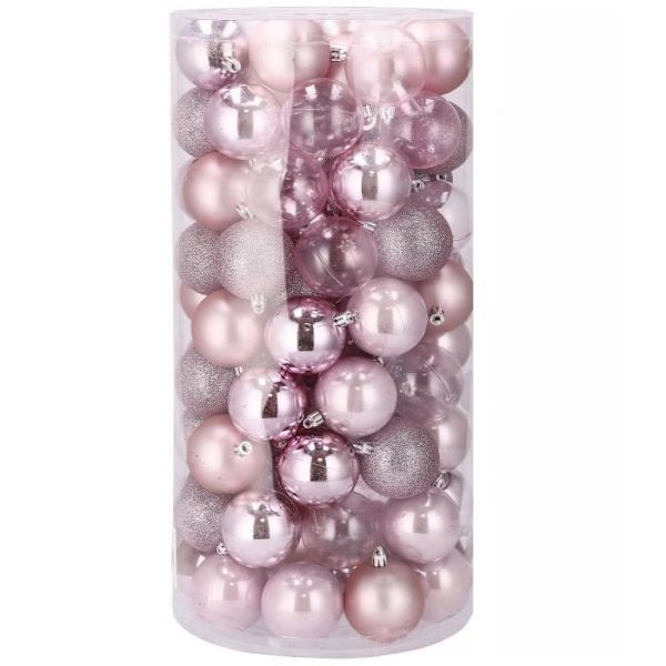 Julgranskulor - SPRINGOS - 100 st - Ø 6 cm - Plast - Rosa Rosa