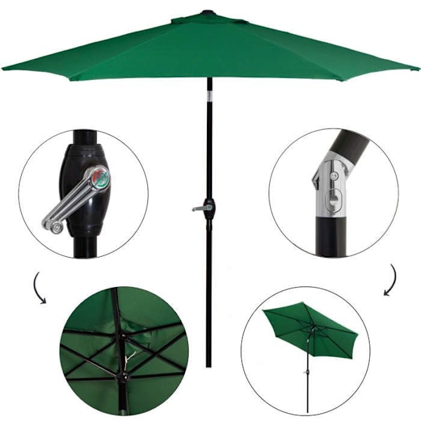 Springos® Uteparasoll med lutningsfunktion och vevsystem 260 cm Grön