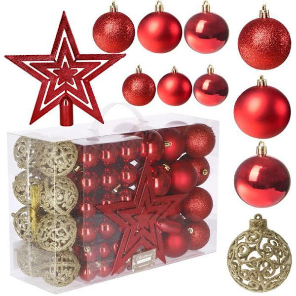 Julkula - SPRINGOS® - 100 stycken - Röd - Guld - Stjärnspira Snape - Guld