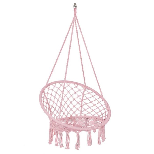 Springos® Hængekøje med frynser – Havegyngestol i makramé-design - Pink Rosa