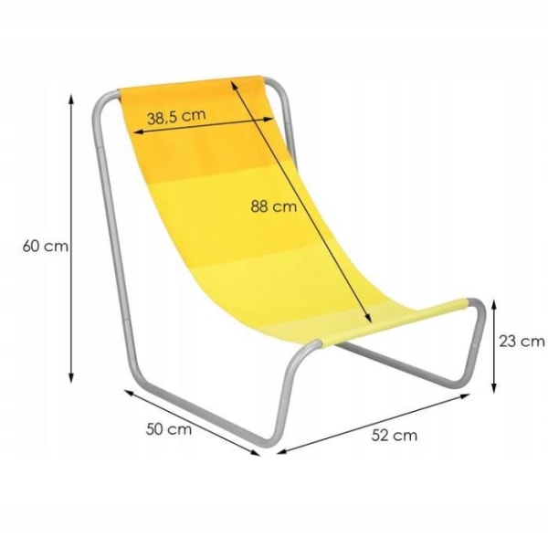 Fällbar strandstol - SPRINGOS - Gul - Metallram - Max belastning 90 kg - Bärväska ingår
