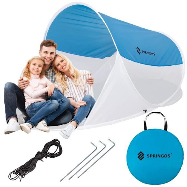 Strandtelt - SPRINGOS® - Pop-up - 200x120x95 cm - 50% UV-beskyttelse - Blå Blå /